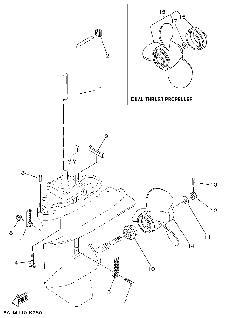 Yamaha 9JMH, 9JE LOWER CASING & DRIVE 2 parts diagram